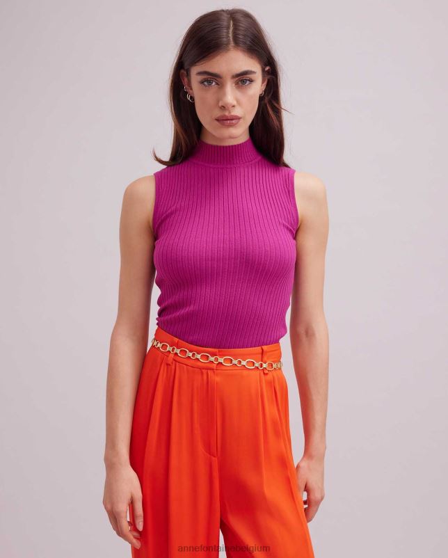 Anne Fontaine vrouwen solo top mouwloze coltrui met col kleding roze 06TRT296