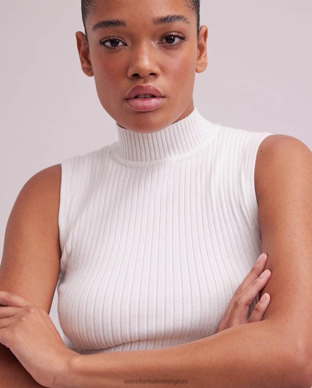 Anne Fontaine vrouwen solo top mouwloze gebreide coltrui met opstaande kraag kleding wit 06TRT269