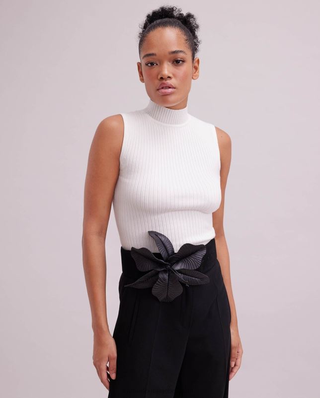 Anne Fontaine vrouwen solo top mouwloze gebreide coltrui met opstaande kraag kleding wit 06TRT269