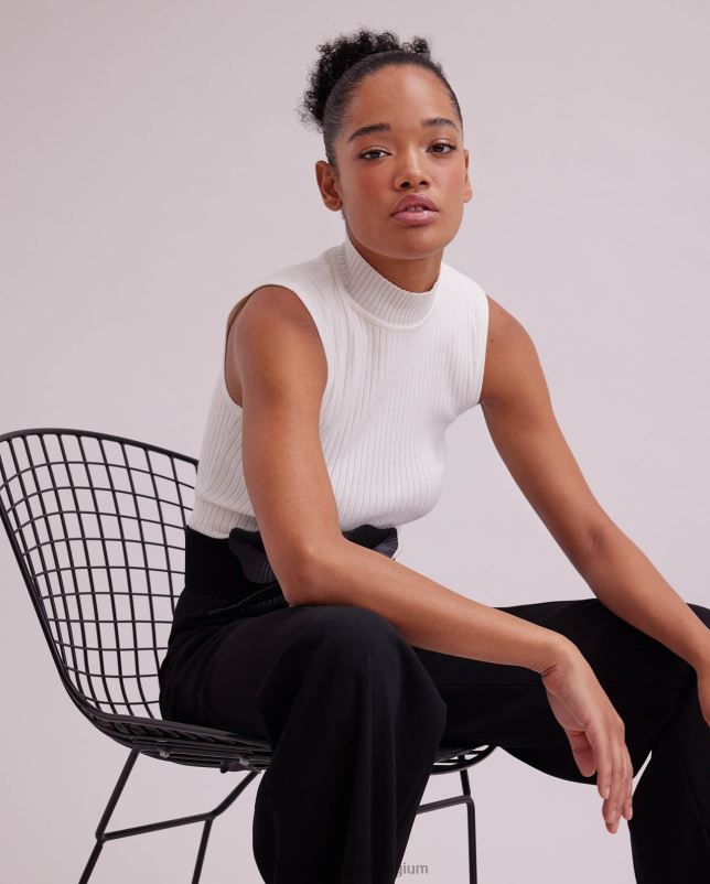 Anne Fontaine vrouwen solo top mouwloze gebreide coltrui met opstaande kraag kleding wit 06TRT269