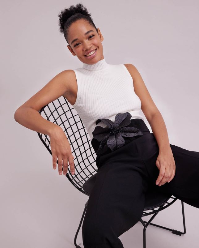 Anne Fontaine vrouwen solo top mouwloze gebreide coltrui met opstaande kraag kleding wit 06TRT269