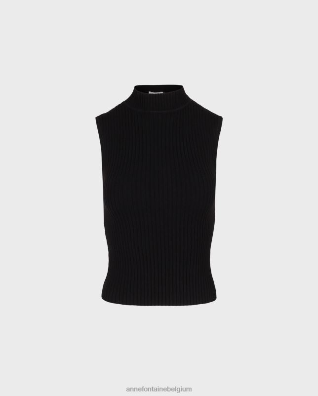 Anne Fontaine vrouwen solo top mouwloze gebreide coltrui met opstaande kraag kleding zwart 06TRT292