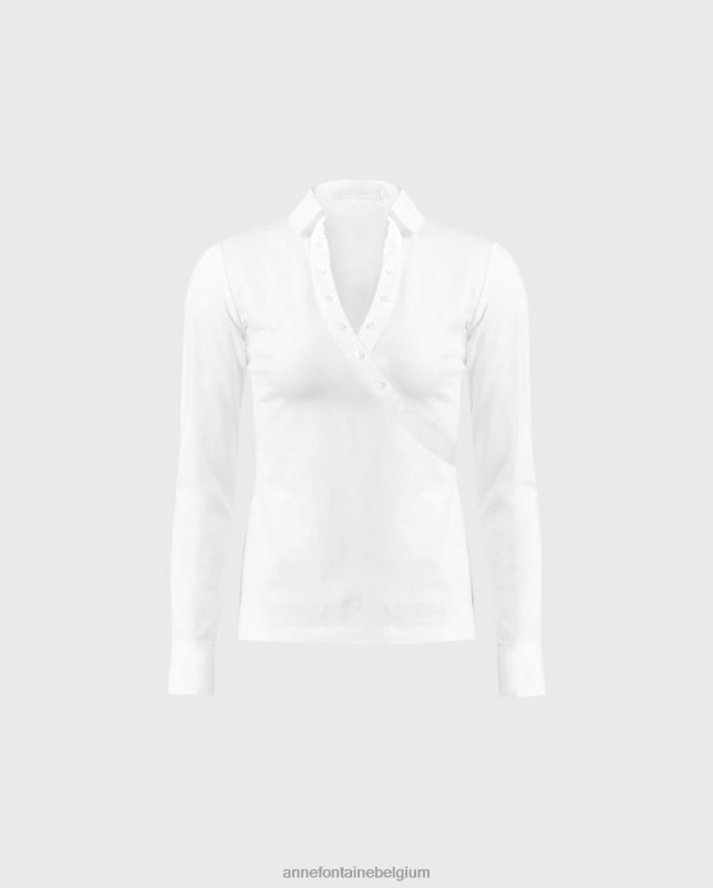 Anne Fontaine vrouwen volta top Gekruiste top met 3/4 mouwen en Franse manchetten kleding wit 06TRT277