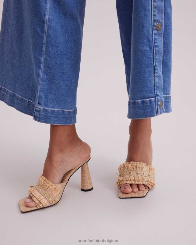 Anne Fontaine vrouwen Alvar hakken van natuurlijk leer met raffia-ruches schoenen goud 06TRT40