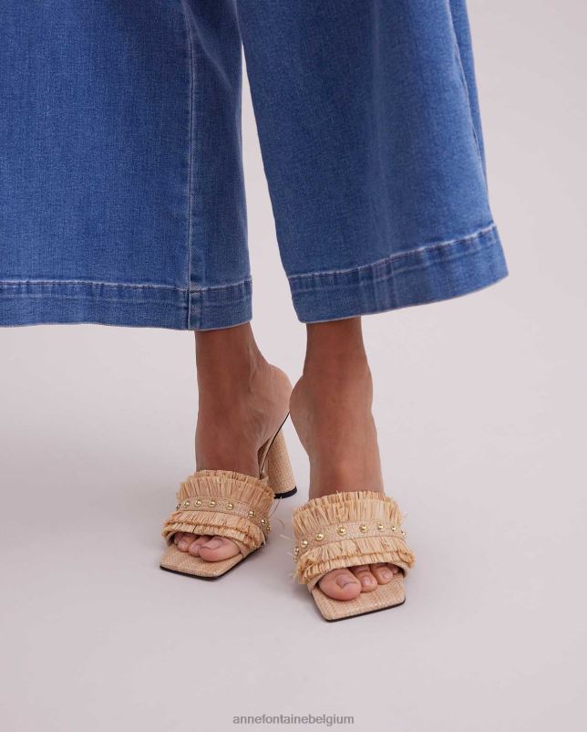 Anne Fontaine vrouwen Alvar hakken van natuurlijk leer met raffia-ruches schoenen goud 06TRT40