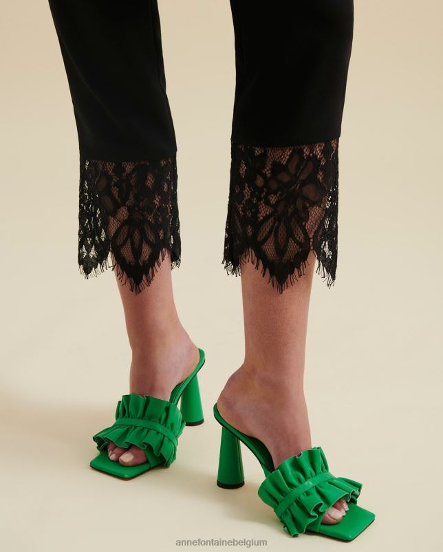 Anne Fontaine vrouwen Amorosa leren slides met hak en ruchesdetail schoenen groente 06TRT39