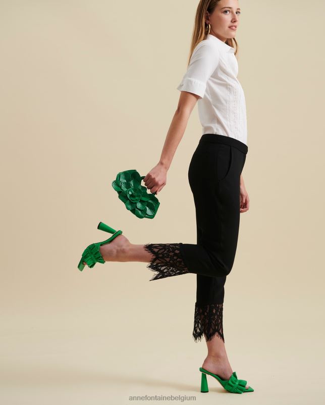 Anne Fontaine vrouwen Amorosa leren slides met hak en ruchesdetail schoenen groente 06TRT39