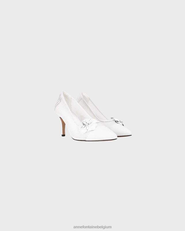 Anne Fontaine vrouwen Basilia leren pump met mesh body en verwijderbare bloemen schoenen wit 06TRT53