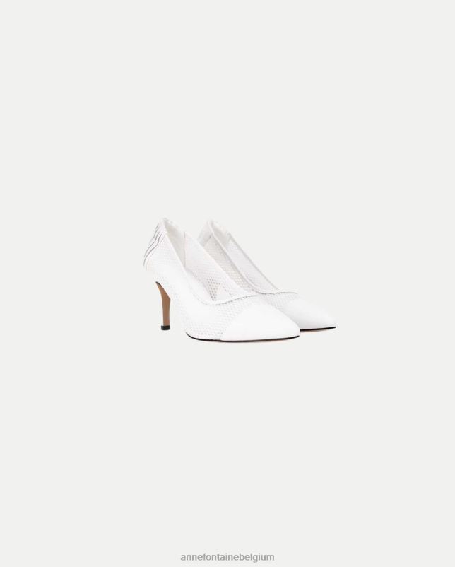 Anne Fontaine vrouwen Basilia leren pump met mesh body en verwijderbare bloemen schoenen wit 06TRT53