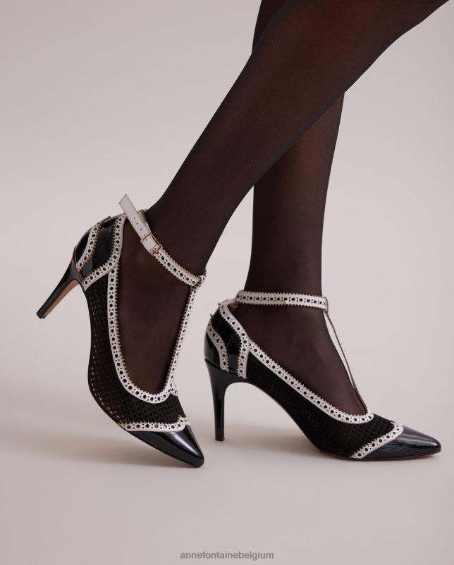 Anne Fontaine vrouwen Hemingway-hak lakleren T-strap-hiel afgezet met oogje schoenen wit 06TRT54