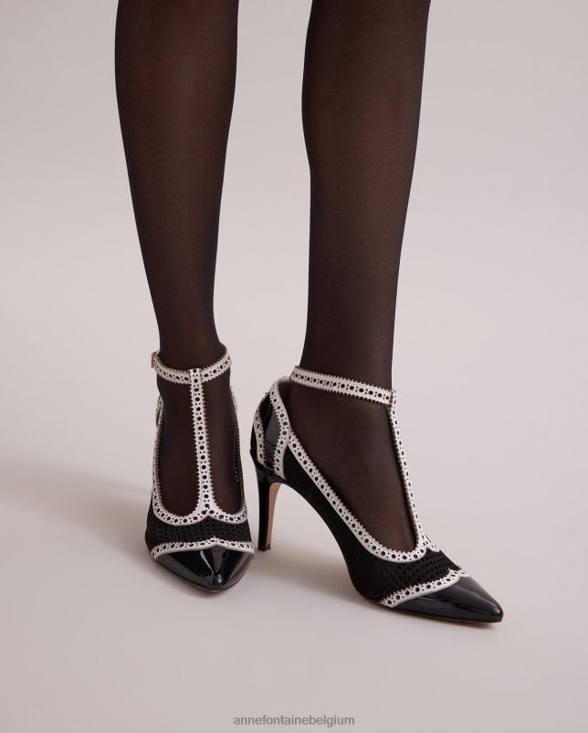 Anne Fontaine vrouwen Hemingway-hak lakleren T-strap-hiel afgezet met oogje schoenen wit 06TRT54