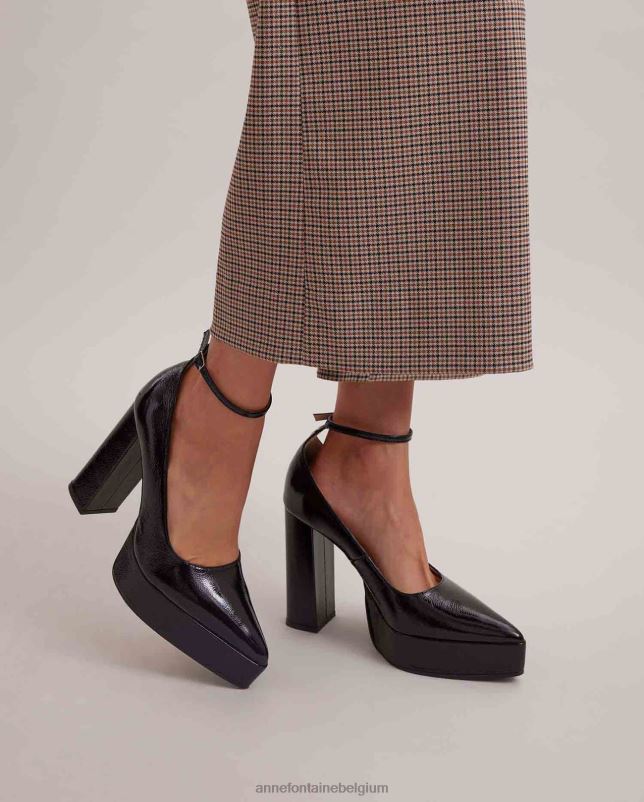 Anne Fontaine vrouwen Lakleren schoen met idylle hak en gestapelde hak schoenen zwart 06TRT57