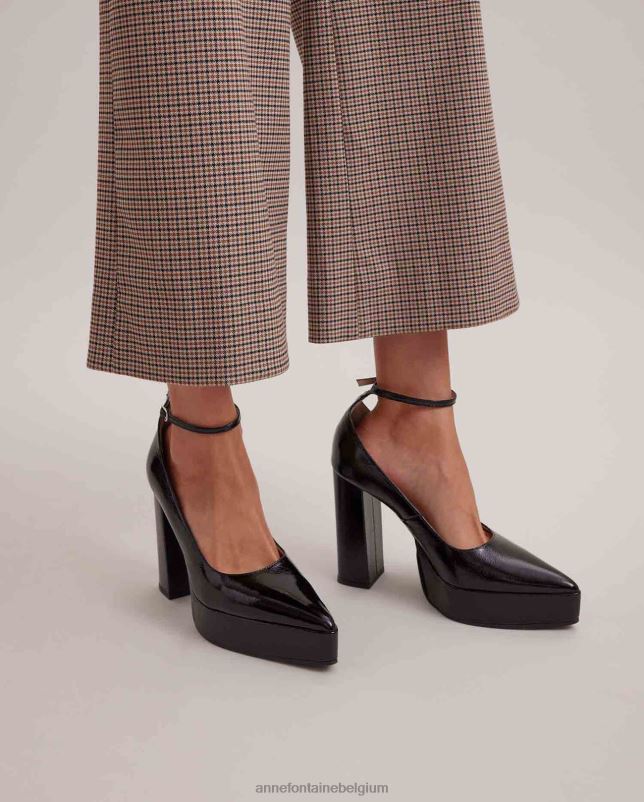 Anne Fontaine vrouwen Lakleren schoen met idylle hak en gestapelde hak schoenen zwart 06TRT57