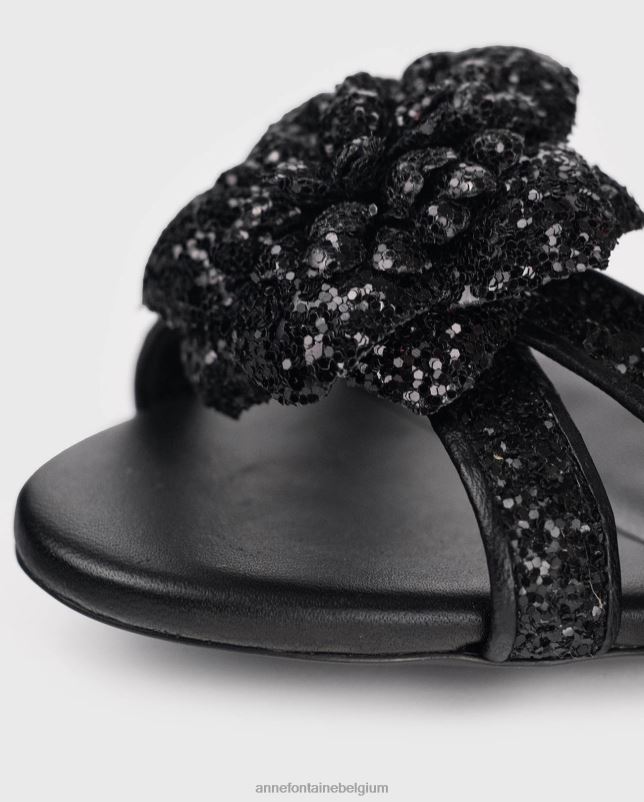 Anne Fontaine vrouwen Sandalen met open hak, zwaanhak en glitterbandjes schoenen zwart 06TRT45