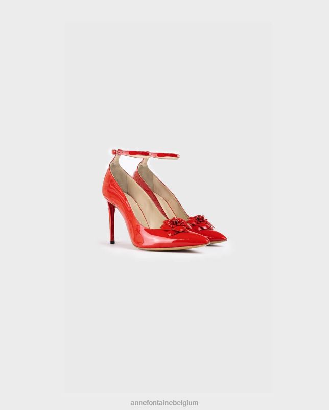 Anne Fontaine vrouwen arty rode lakleren pumps met spitse neus en afneembare bloemen schoenen tango rood 06TRT55