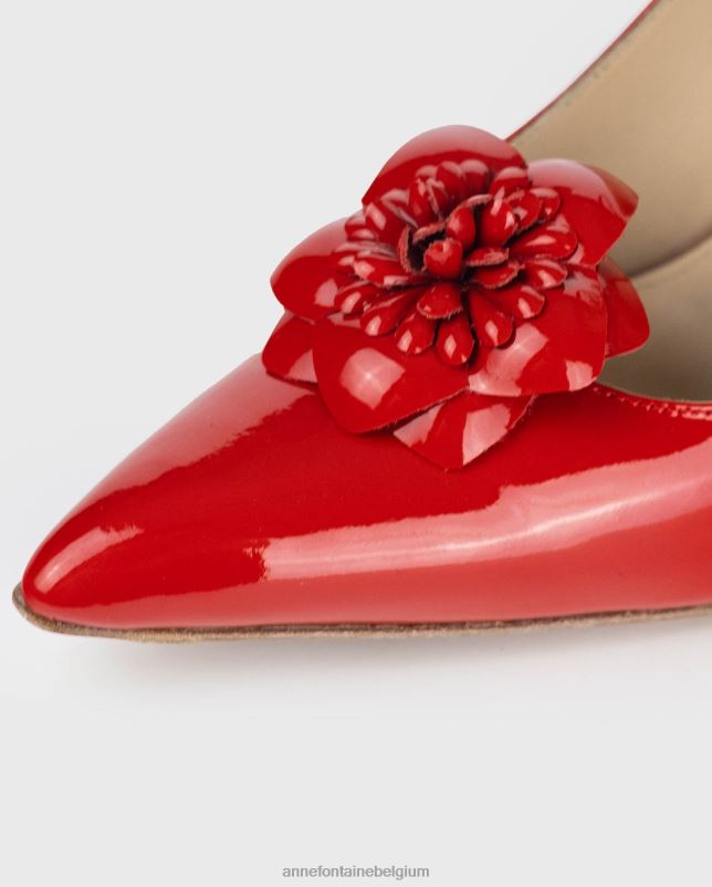 Anne Fontaine vrouwen arty rode lakleren pumps met spitse neus en afneembare bloemen schoenen tango rood 06TRT55