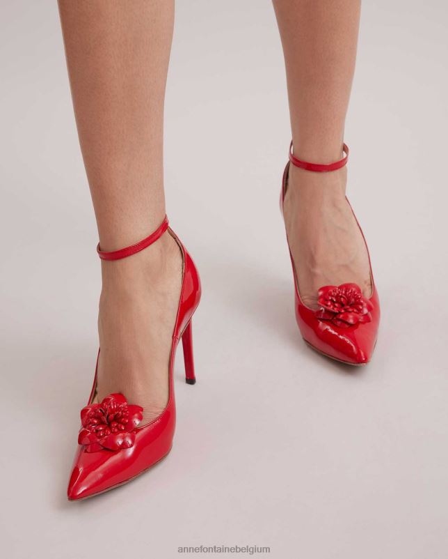 Anne Fontaine vrouwen arty rode lakleren pumps met spitse neus en afneembare bloemen schoenen tango rood 06TRT55