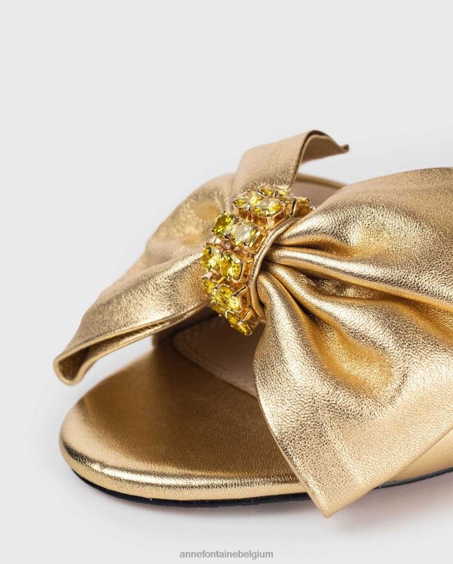Anne Fontaine vrouwen elegiehak open teenhak met kristallen strik en enkelbandje schoenen goud 06TRT50