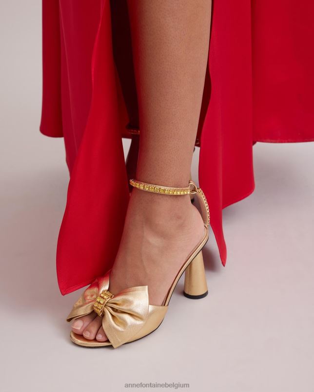 Anne Fontaine vrouwen elegiehak open teenhak met kristallen strik en enkelbandje schoenen goud 06TRT50