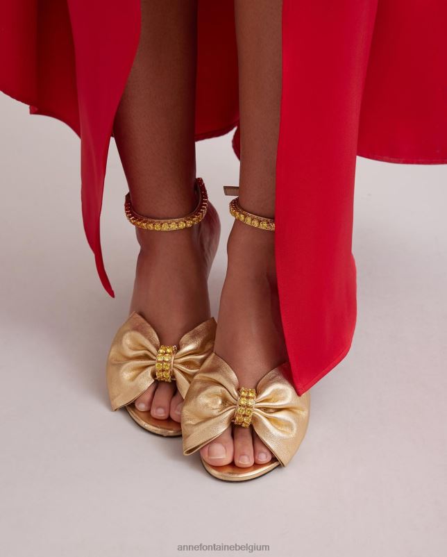 Anne Fontaine vrouwen elegiehak open teenhak met kristallen strik en enkelbandje schoenen goud 06TRT50