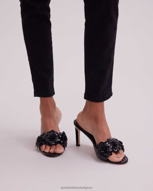 Anne Fontaine vrouwen leren slip-on hak met camilla hak en bloemen schoenen zwart 06TRT29