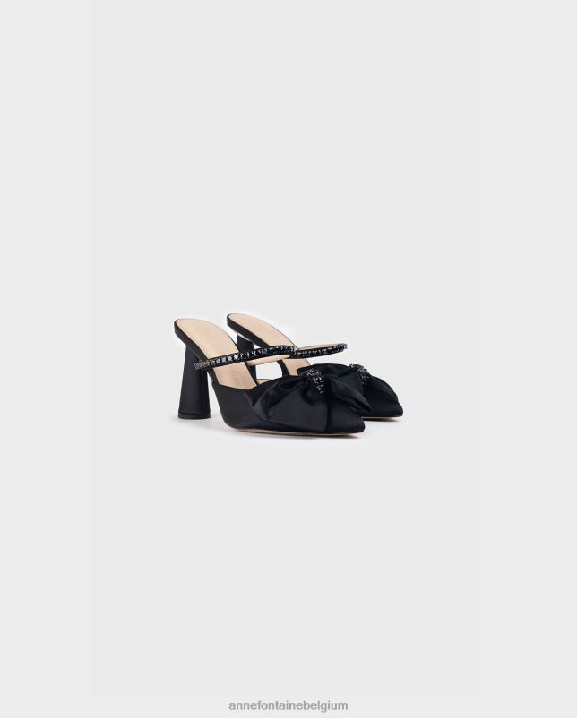 Anne Fontaine vrouwen revue-hak open hiel met strik en kristallen details schoenen zwart 06TRT51
