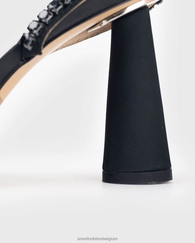 Anne Fontaine vrouwen revue-hak open hiel met strik en kristallen details schoenen zwart 06TRT51