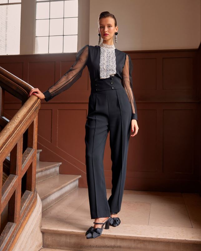 Anne Fontaine vrouwen revue-hak open hiel met strik en kristallen details schoenen zwart 06TRT51