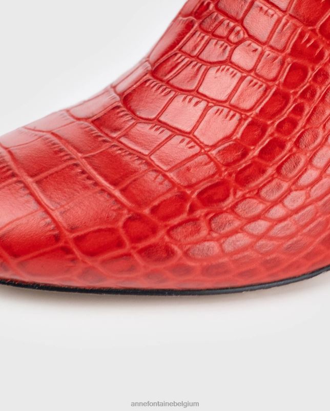 Anne Fontaine vrouwen Noemie bootsoklaarzen met krokodillenreliëfdetails en afneembare gesp schoenen klaproosrood 06TRT11
