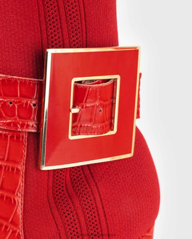 Anne Fontaine vrouwen Noemie bootsoklaarzen met krokodillenreliëfdetails en afneembare gesp schoenen klaproosrood 06TRT11