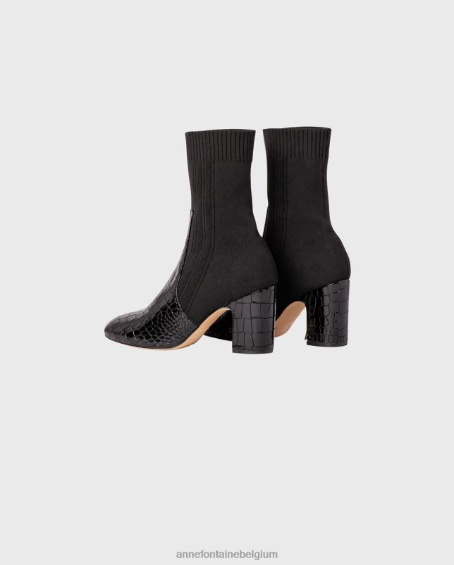 Anne Fontaine vrouwen Noemie bootsoklaarzen met krokodillenreliëfdetails en afneembare gesp schoenen zwart 06TRT12