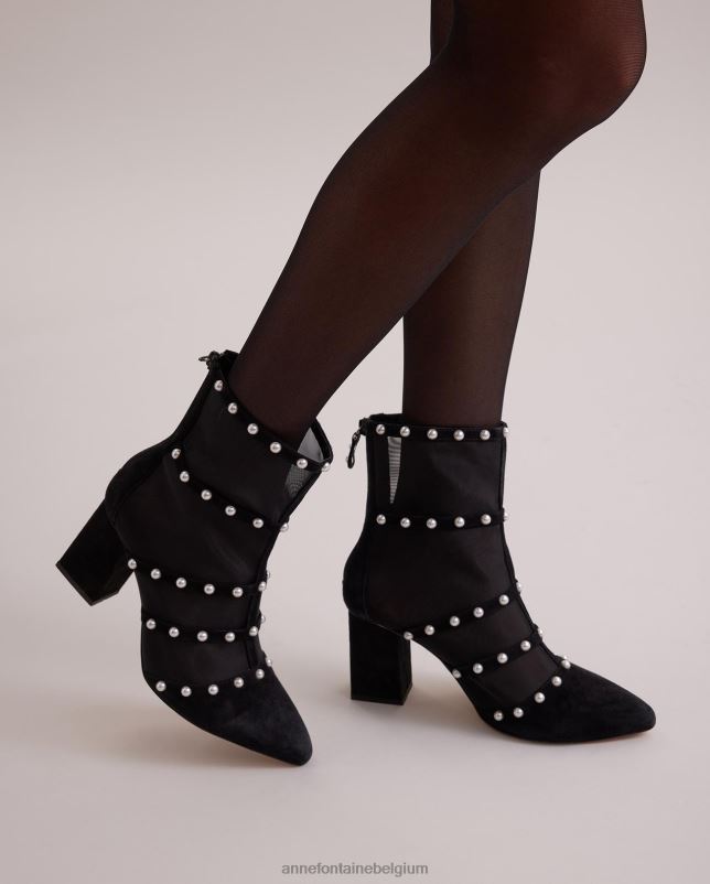 Anne Fontaine vrouwen decibel laars transparante mesh laarzen met blokhak schoenen zwart 06TRT8