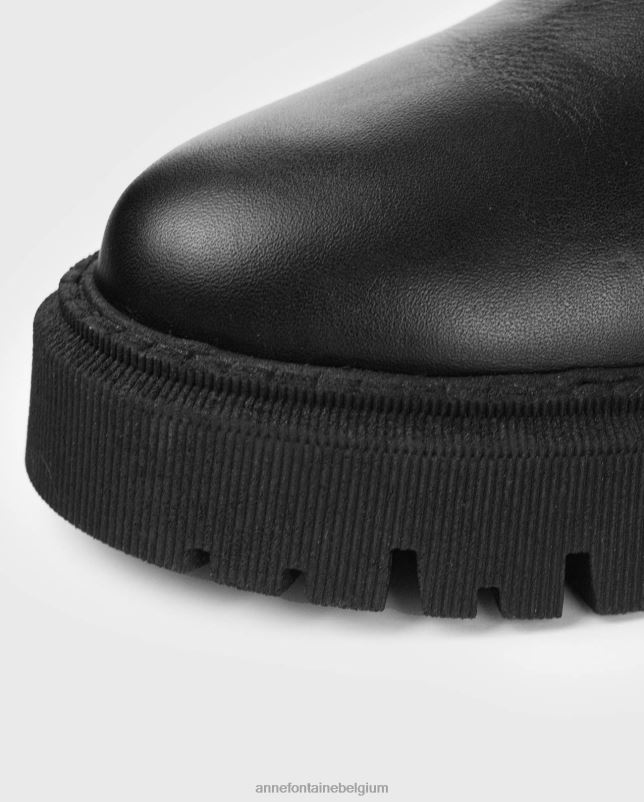 Anne Fontaine vrouwen dorval boot leren chelsea laars met tweed detail en gesp schoenen zwart zilver 06TRT7