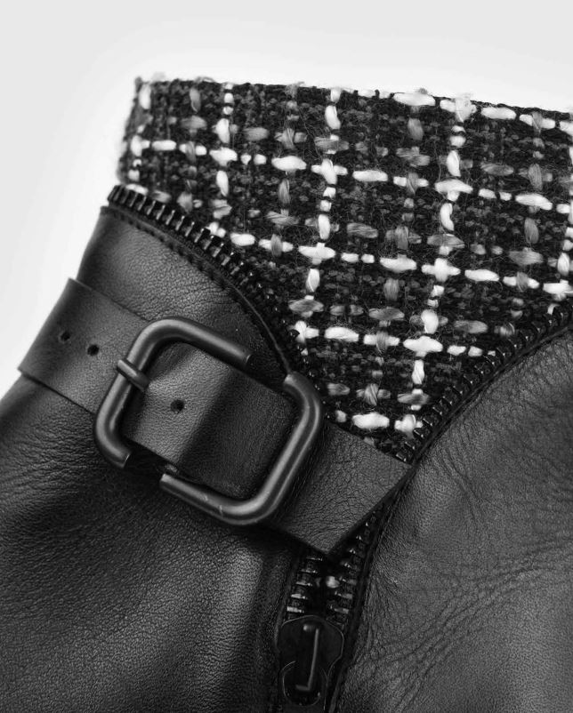 Anne Fontaine vrouwen dorval boot leren chelsea laars met tweed detail en gesp schoenen zwart zilver 06TRT7