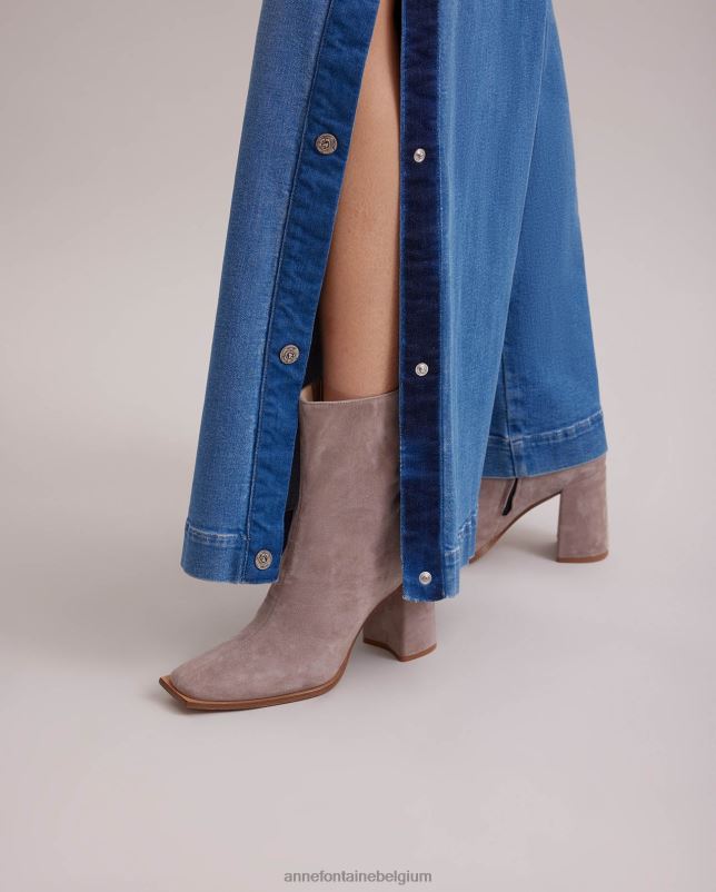 Anne Fontaine vrouwen journal laars suède laars met gestapelde hak schoenen grijs 06TRT14
