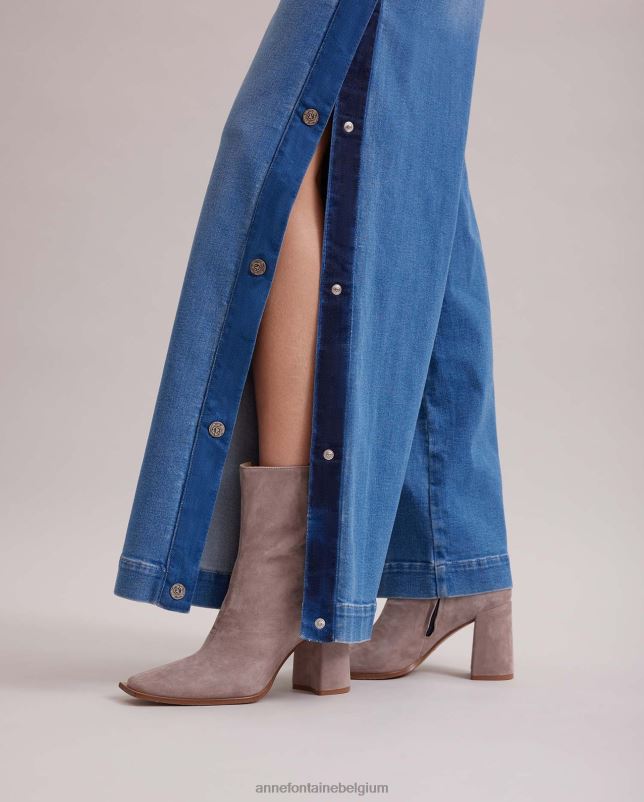 Anne Fontaine vrouwen journal laars suède laars met gestapelde hak schoenen grijs 06TRT14