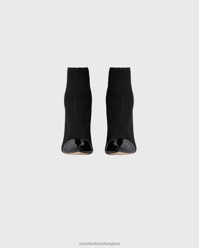 Anne Fontaine vrouwen judy boot geribbelde soklaarzen met leren details schoenen zwart 06TRT10