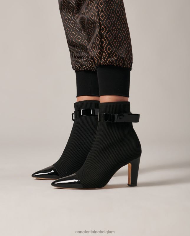Anne Fontaine vrouwen judy boot geribbelde soklaarzen met leren details schoenen zwart 06TRT10