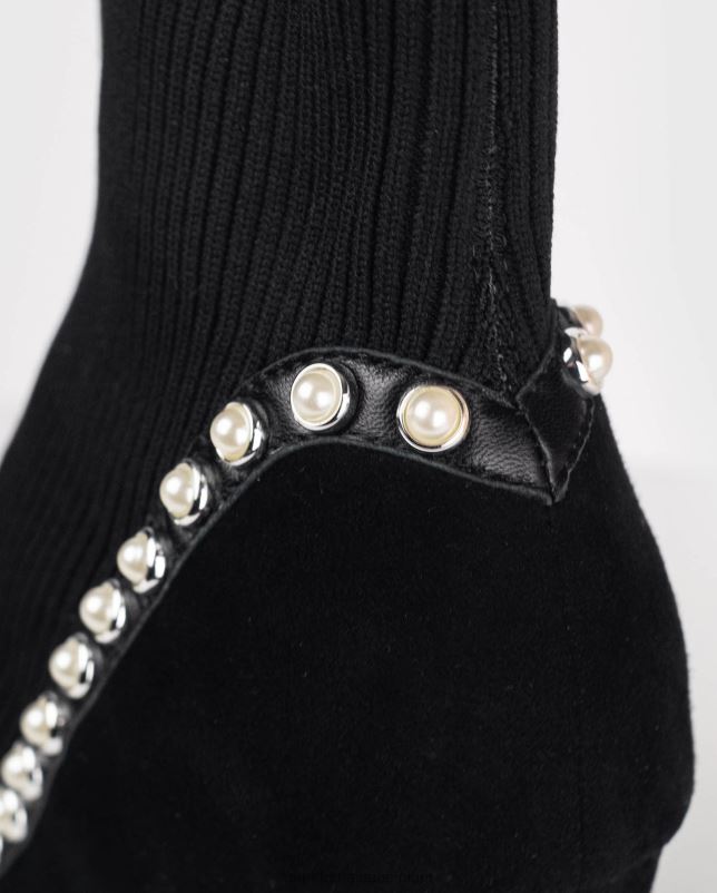 Anne Fontaine vrouwen rime boot suède enkelsoklaars gevoerd met parels schoenen zwart 06TRT9