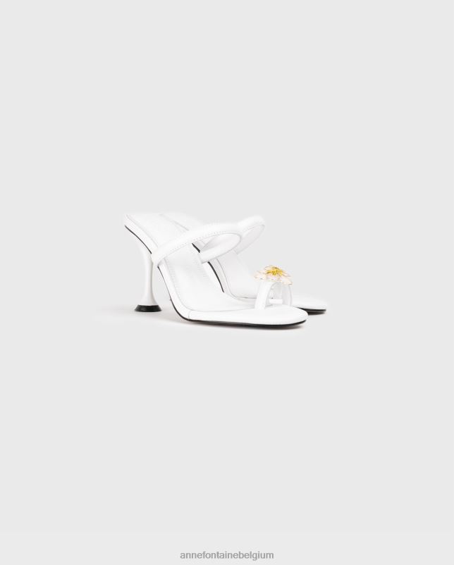 Anne Fontaine vrouwen Sandaal met aznar-hak en gebloemde teenring schoenen wit 06TRT23