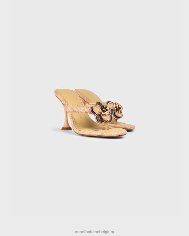 Anne Fontaine vrouwen anitz hak jute teenslipper met afneembare clips schoenen goud 06TRT24