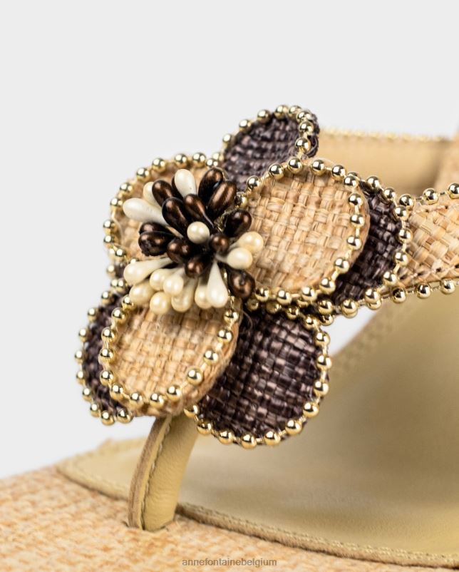 Anne Fontaine vrouwen anitz hak jute teenslipper met afneembare clips schoenen goud 06TRT24