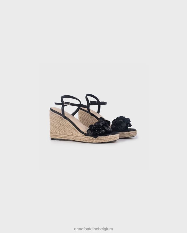 Anne Fontaine vrouwen olivia sleehak espadrille sleehak met bloemdetails schoenen zwart 06TRT27