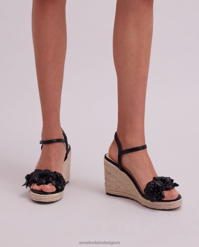 Anne Fontaine vrouwen olivia sleehak espadrille sleehak met bloemdetails schoenen zwart 06TRT27
