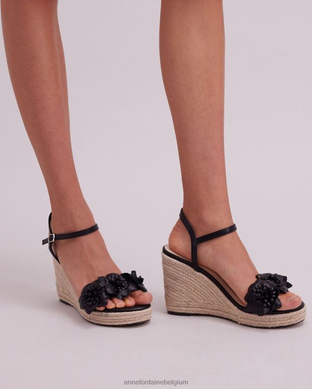 Anne Fontaine vrouwen olivia sleehak espadrille sleehak met bloemdetails schoenen zwart 06TRT27