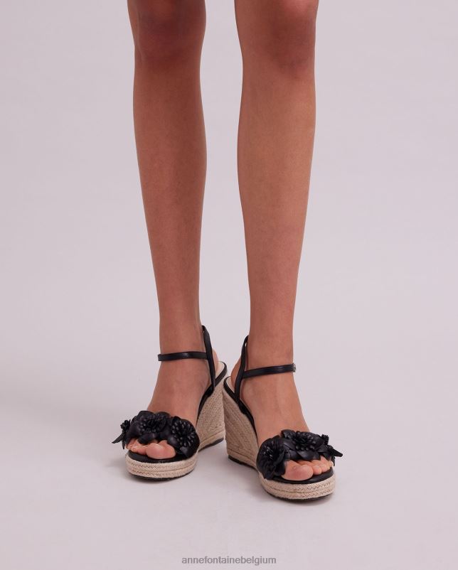 Anne Fontaine vrouwen olivia sleehak espadrille sleehak met bloemdetails schoenen zwart 06TRT27