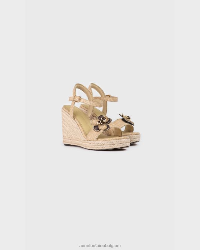 Anne Fontaine vrouwen oneca espadrille sleehaksandalen van natuurlijk jute met sleehak schoenen goud 06TRT25