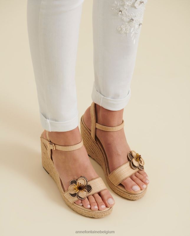 Anne Fontaine vrouwen oneca espadrille sleehaksandalen van natuurlijk jute met sleehak schoenen goud 06TRT25