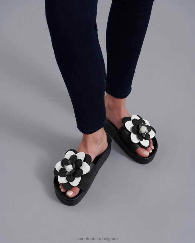 Anne Fontaine vrouwen weena sandaal leren sandalen met sleehak schoenen zwart wit 06TRT19