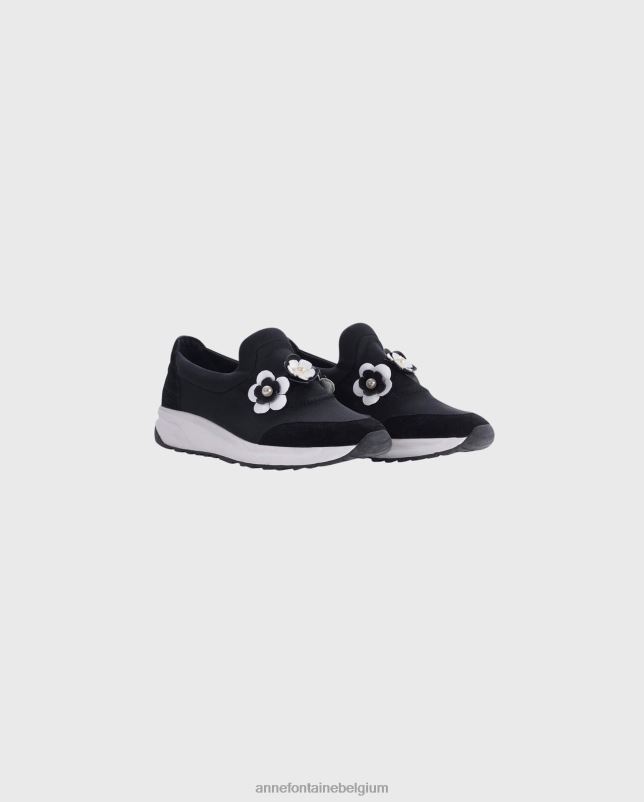 Anne Fontaine vrouwen owell sneaker en sneakers met bloemendetails schoenen zwart wit 06TRT1